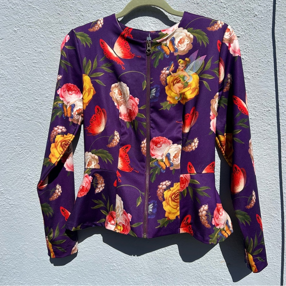 Disney Parks Tinker Bell Floral Butterfly Zip peplum jacket Women’s XS